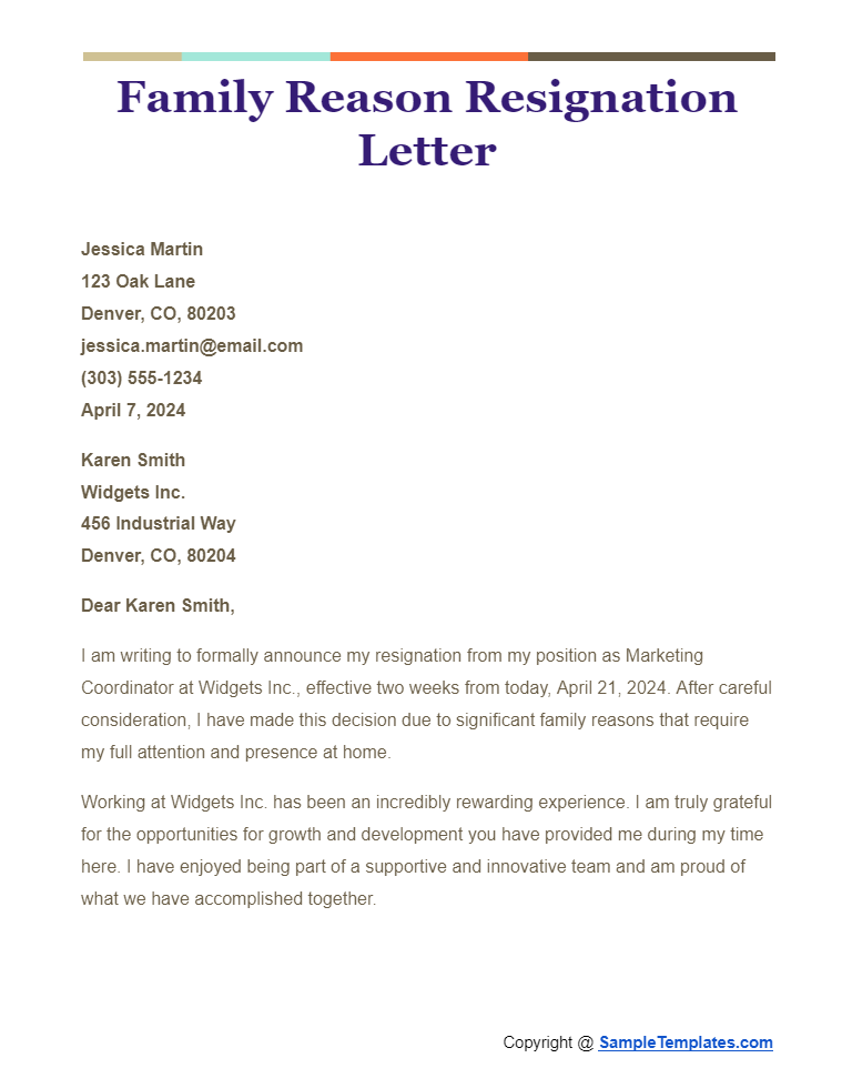 family reason resignation letter