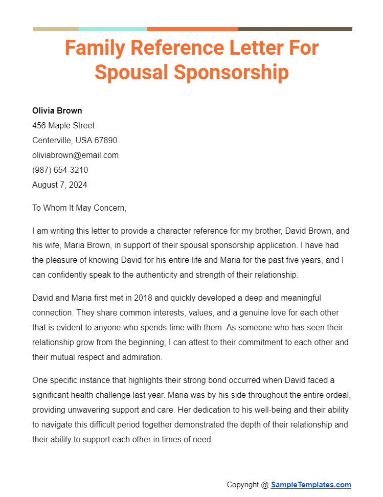 family reference letter for spousal sponsorship