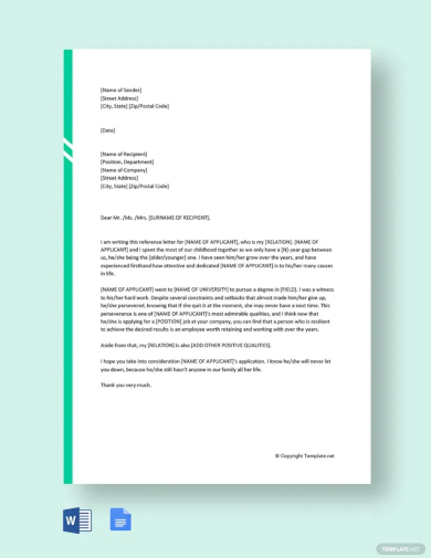 family reference letter template