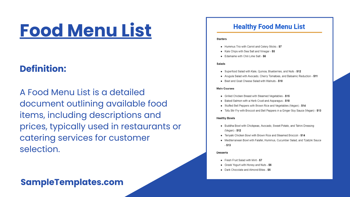 Food Menu List