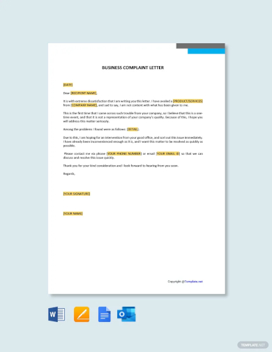 formal business complaint letter template