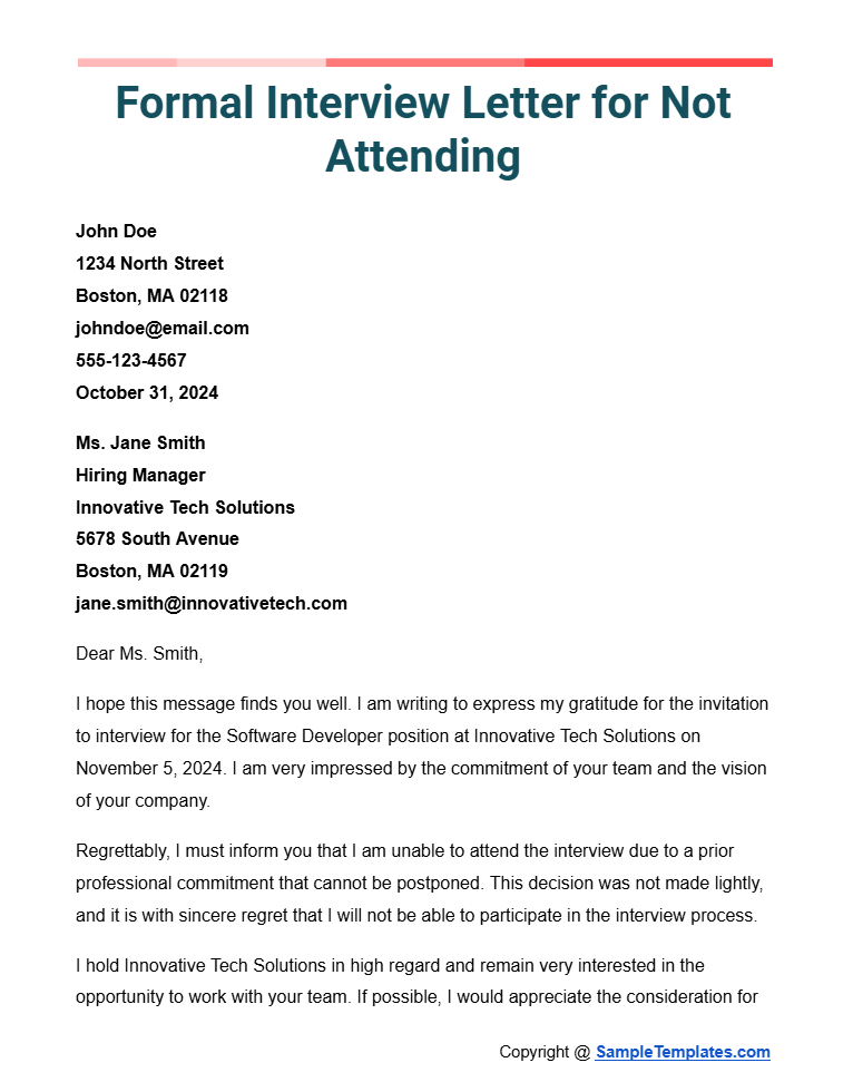 formal interview letter for not attending