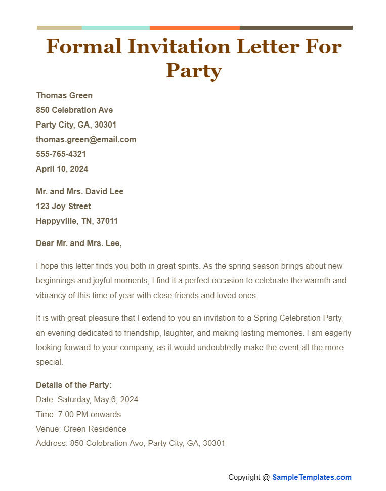 formal invitation letter for party