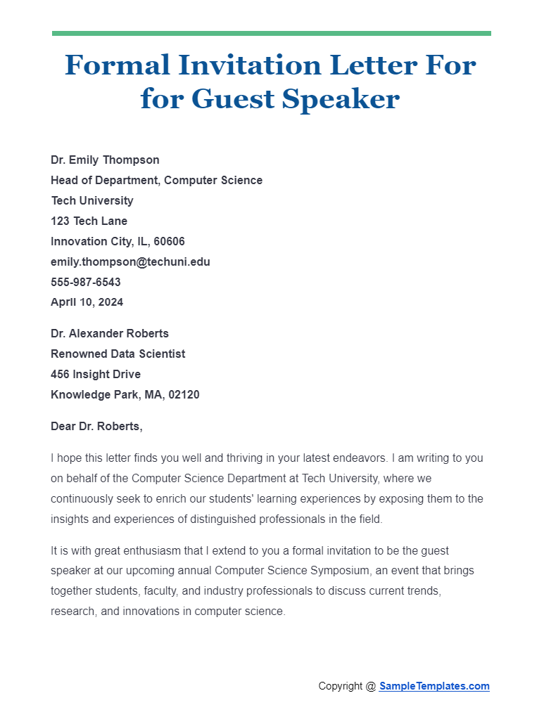 formal invitation letter for for guest speaker