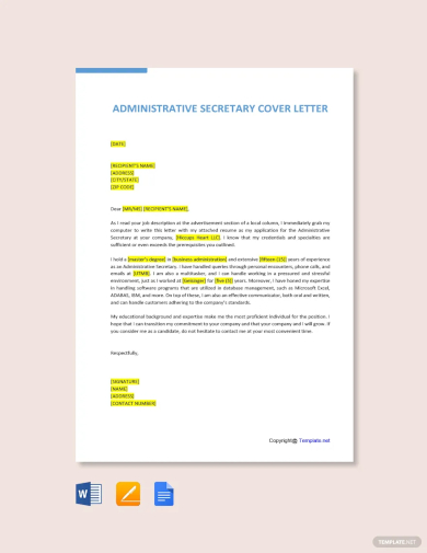 free administrative secretary cover letter template