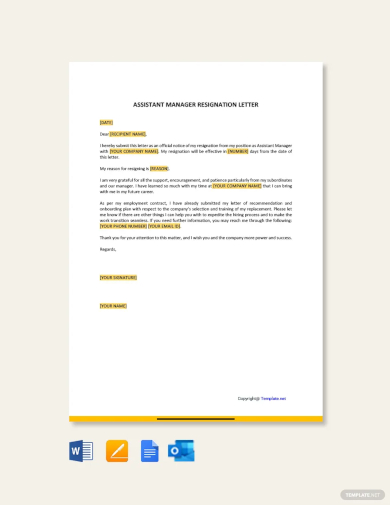 free assistant manager resignation letter template