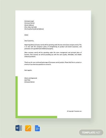 free business name change letter