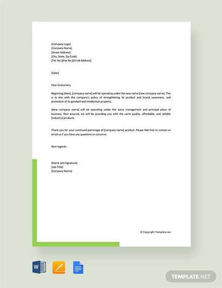 FREE 12+ Sample Business Name Change Letter Templates in Word, PDF