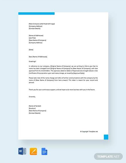 free company name change letter