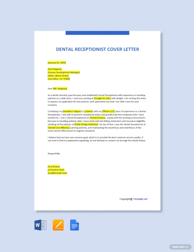 free dental office receptionist cover letter template