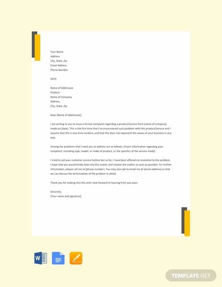 free formal complaint letter template