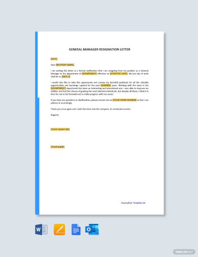 free general manager resignation letter template