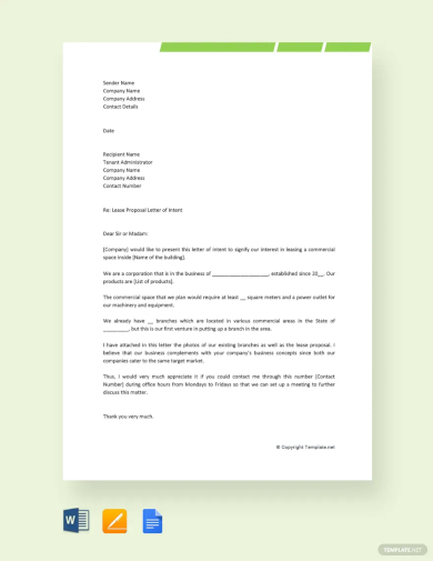 free lease proposal letter template of intent