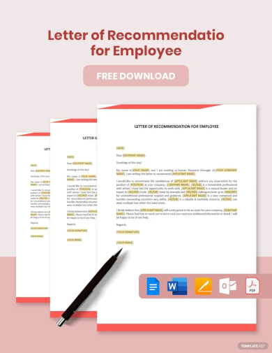 free letter of recommendation for employee template