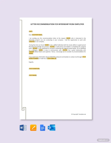 free letter of recommendation for internship from employer template