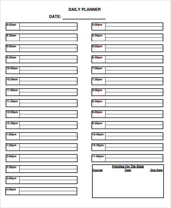 daily calendar planner