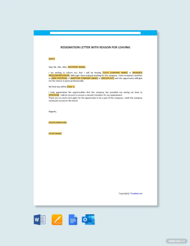 free resignation letter with reason for leaving template