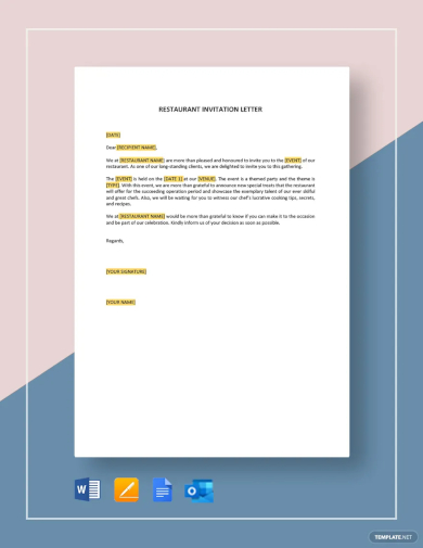 free restaurant invitation letter template