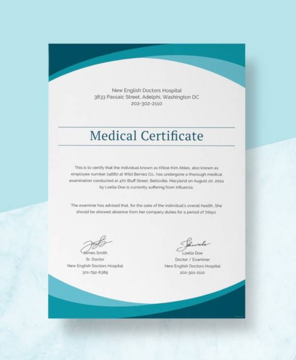 free sample medical certificate from doctor template