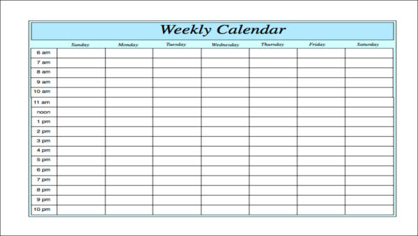 6+ Free Sample Weekly Calendars | Sample Templates