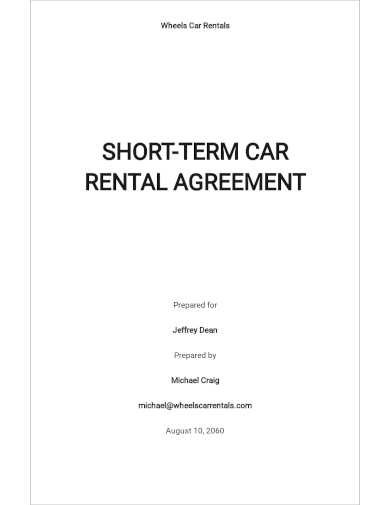 free short term car rental agreement template