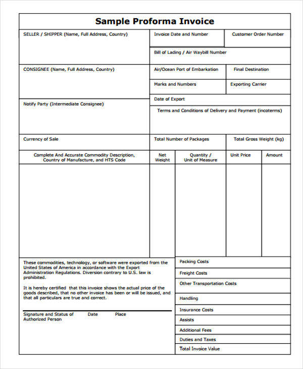generic proforma invoice form in pdf