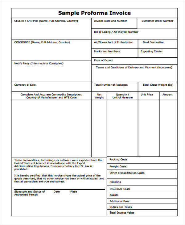 sample invoice form pdf Invoice Proforma Word in Sample Examples  Excel, 7  PDF,