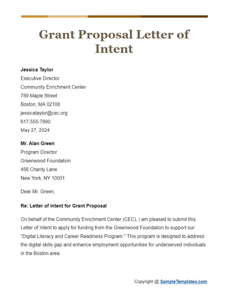 grant proposal letter of intent
