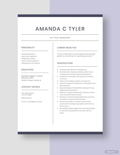 hr field manager resume template