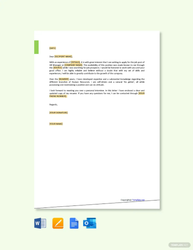 hr manager job application letter template