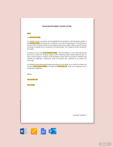 head receptionist cover letter template