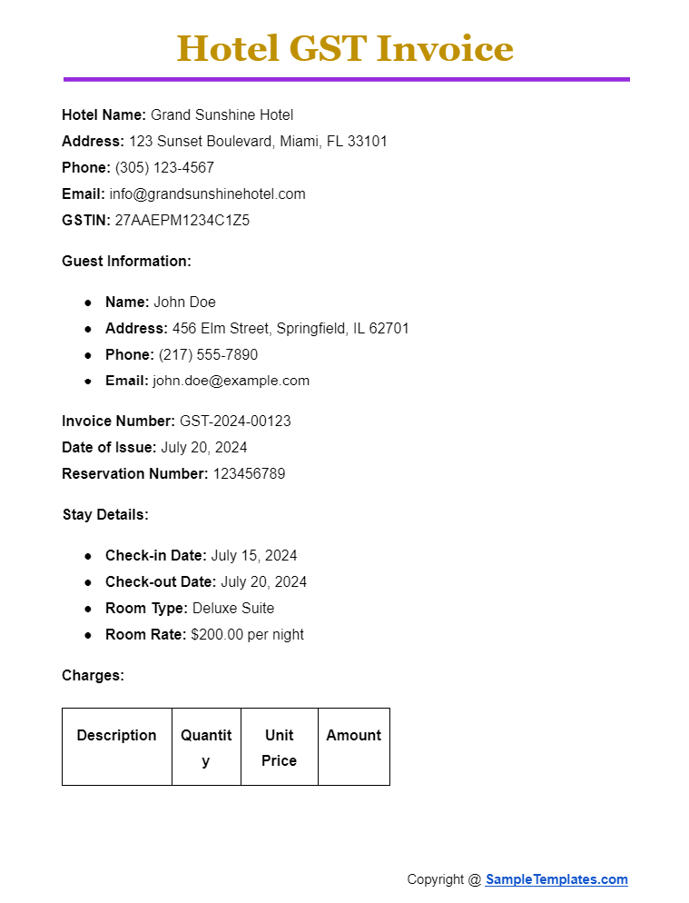 hotel gst invoice