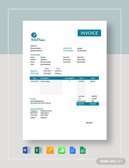 hotel room invoice template