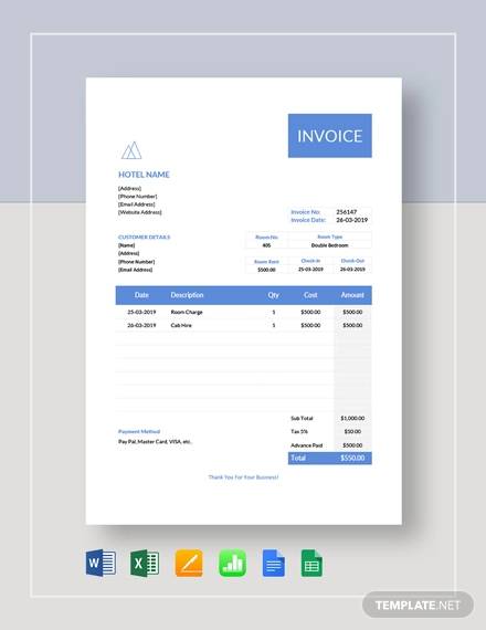 Sample Hotel Invoice 9 Examples In Pdf Word Exce