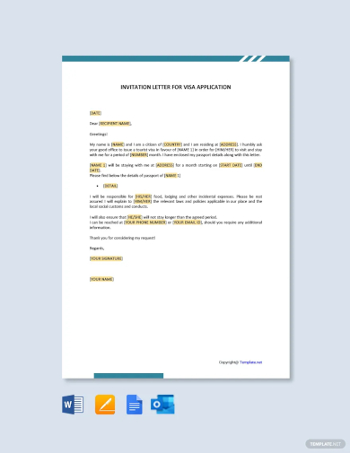 invitation letter for visa template