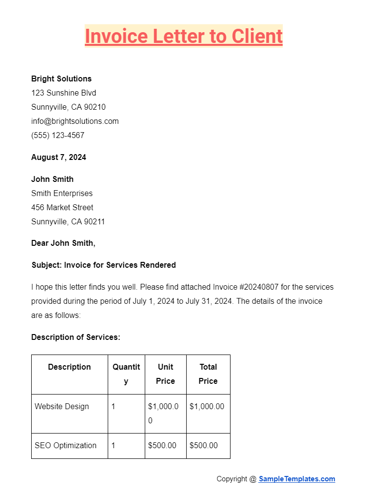 invoice letter to client