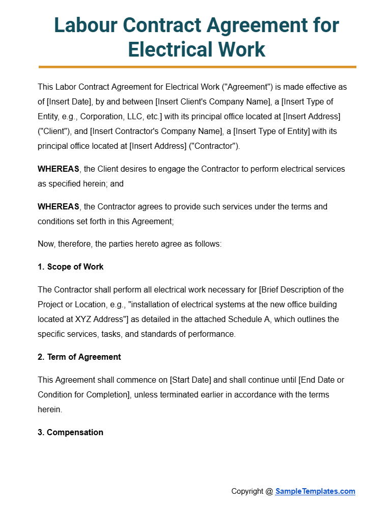 labour contract agreement for electrical work