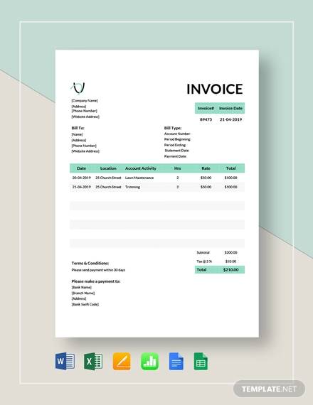 Invoice Template Landscaping