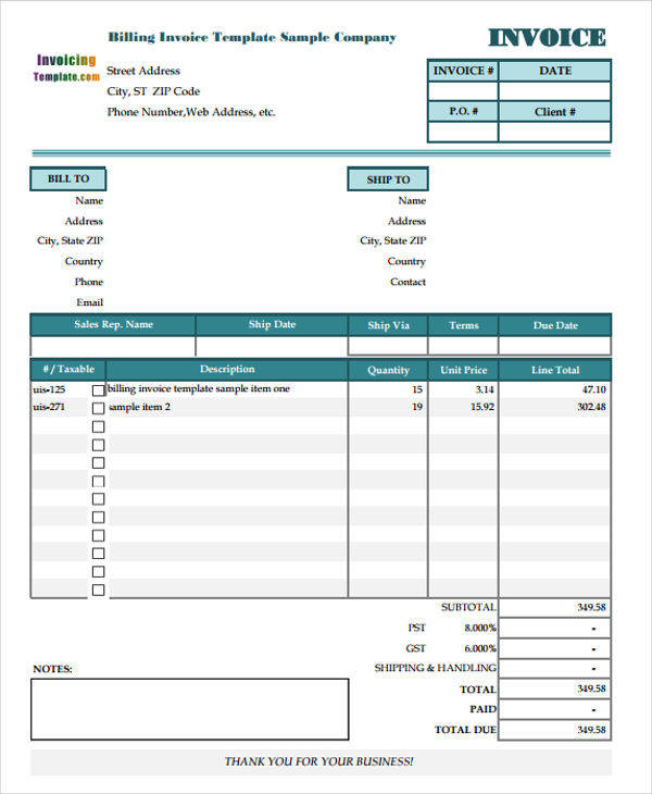 bills sample