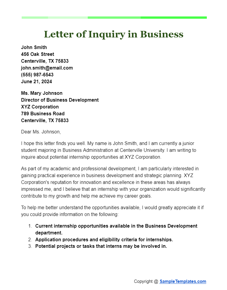 letter of inquiry in business