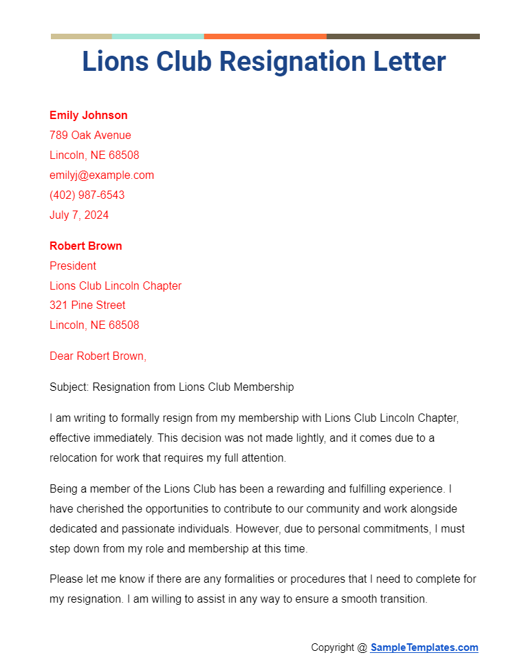 lions club resignation letter