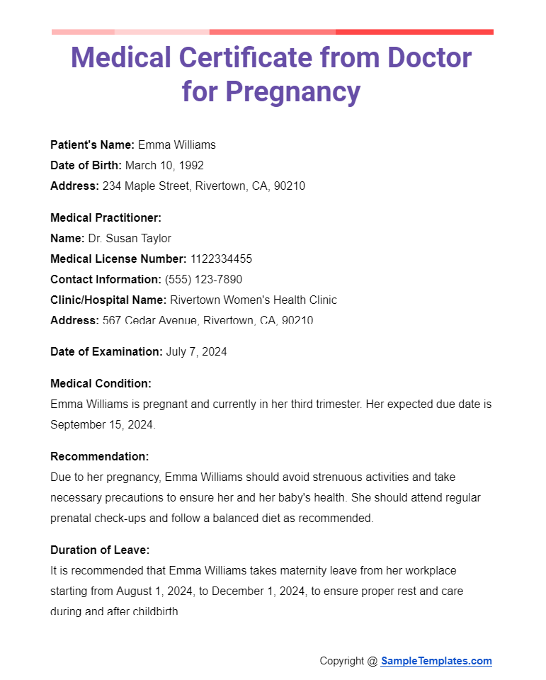 medical certificate from doctor for pregnancy