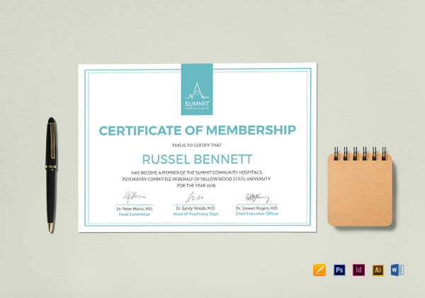 medical membership certificate template in psd