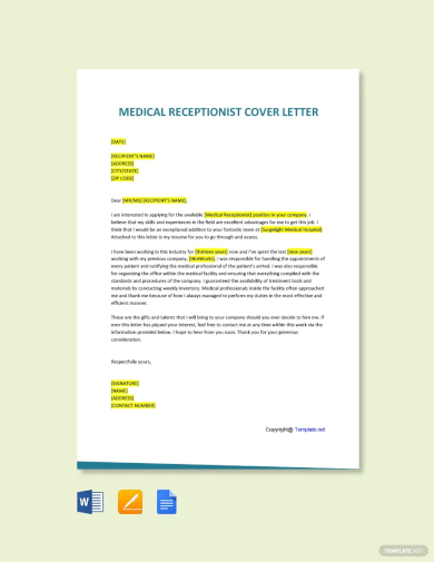 medical receptionist cover letter template