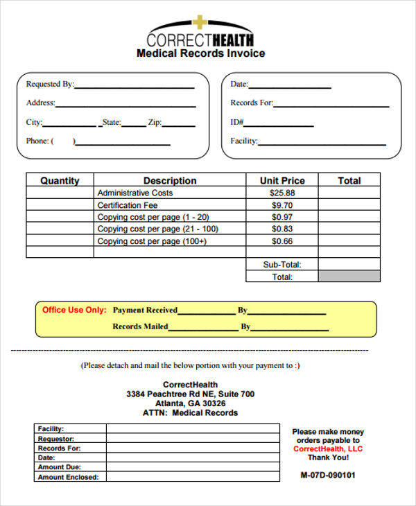 Free Medical Records Invoice Template Printable Templates