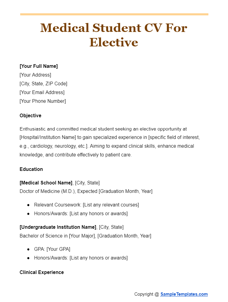 medical student cv for elective