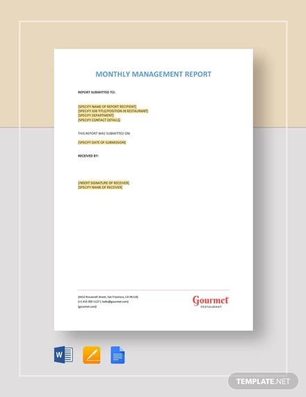 monthly management report template