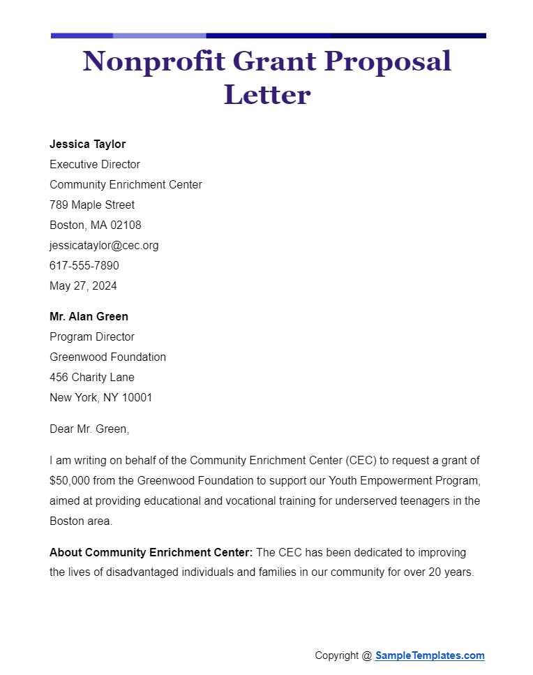 nonprofit grant proposal letter