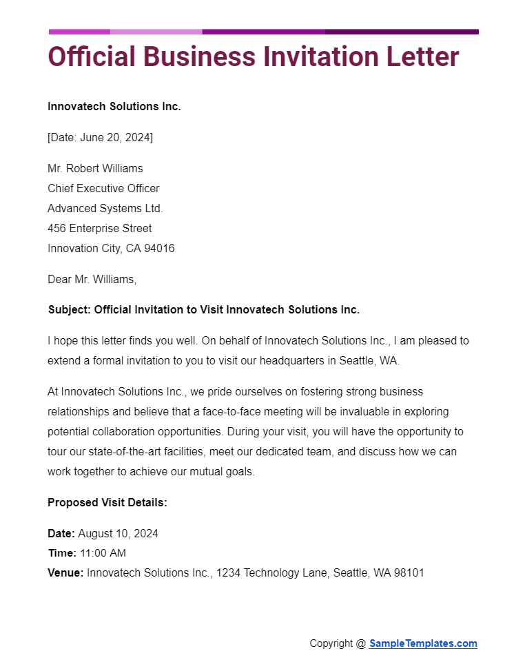 official business invitation letter