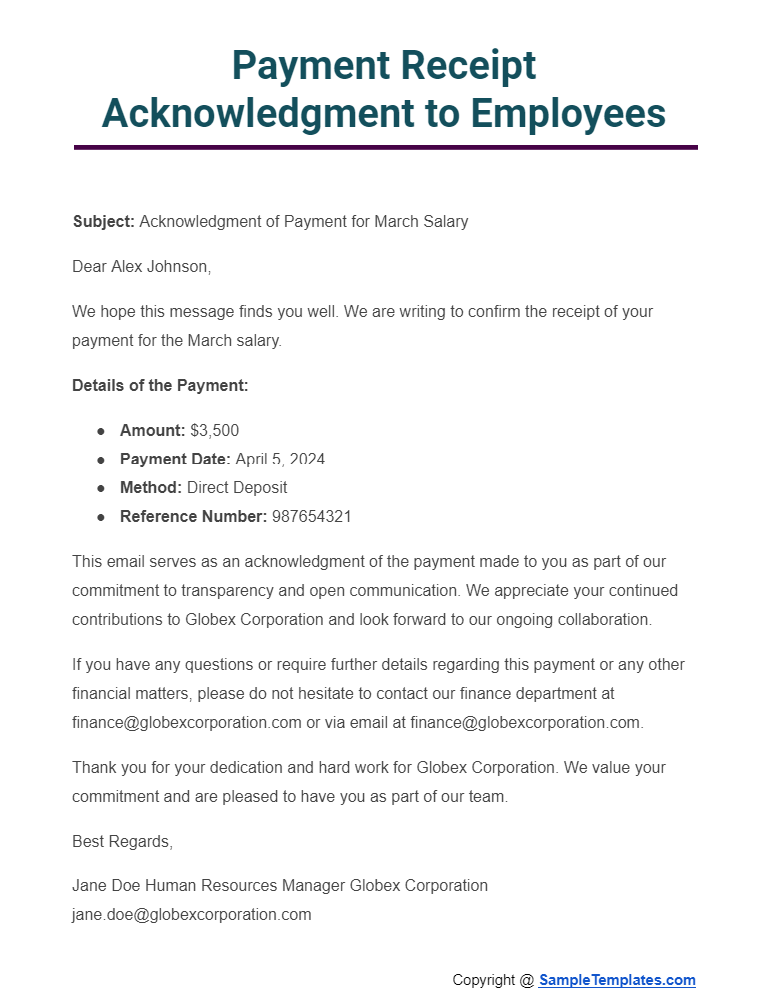 payment receipt acknowledgment to employees